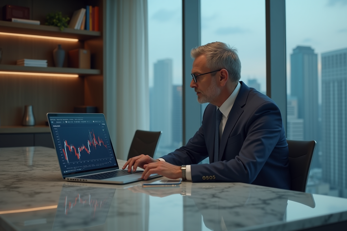 Analyste financier seul examinant un portefeuille numérique