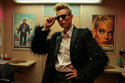 Artiste androgynes en costume flamboyant en coulisses