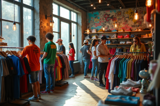 Boutique vintage streetwear des années 80 avec jeunes mode