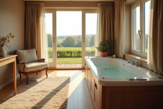 Chambre d'hôtel en Normandie avec jacuzzi et vue verte