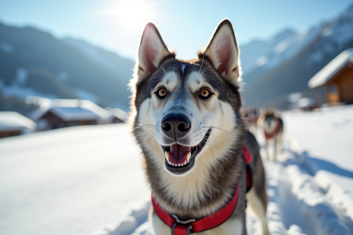 Chien de traîneau au regard vif dans la neige