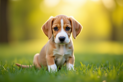 Jeune chiot beagle citron en plein air ensoleille