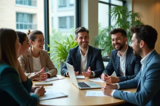 Groupe de professionnels en réunion de brainstorming au bureau