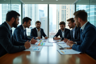 Groupe de professionnels analysant des graphiques financiers