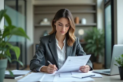 Femme d'affaires concentrée dans un bureau moderne