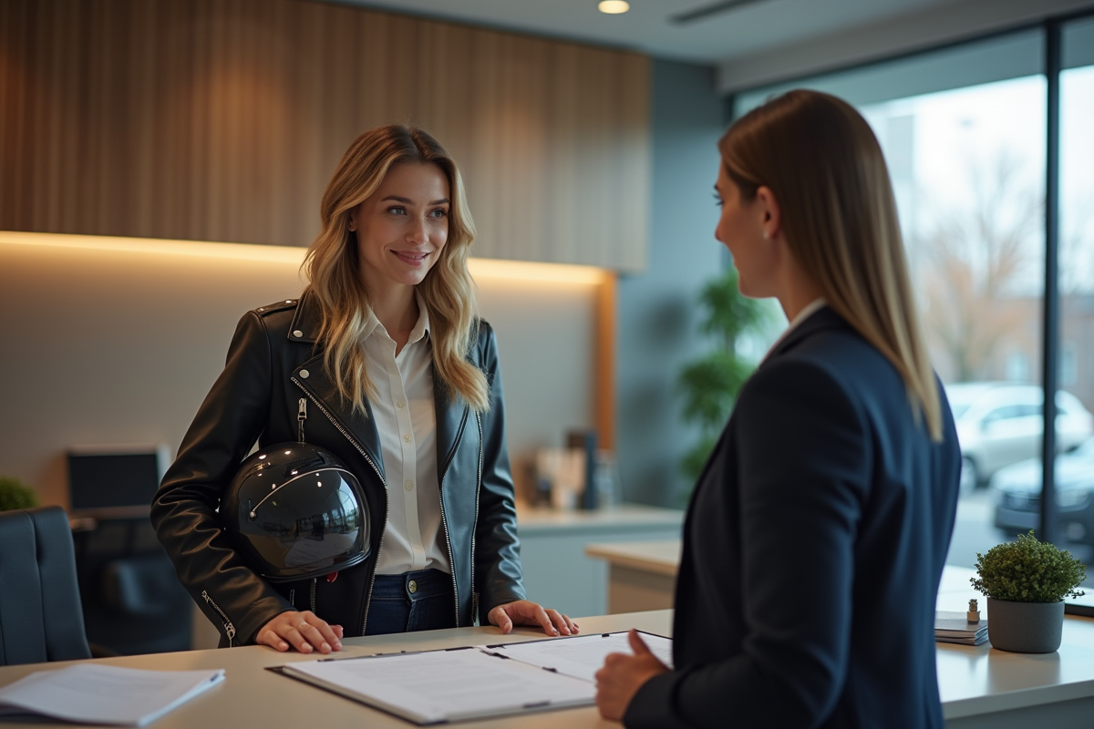 Femme discutant assurance avec conseiller en bureau