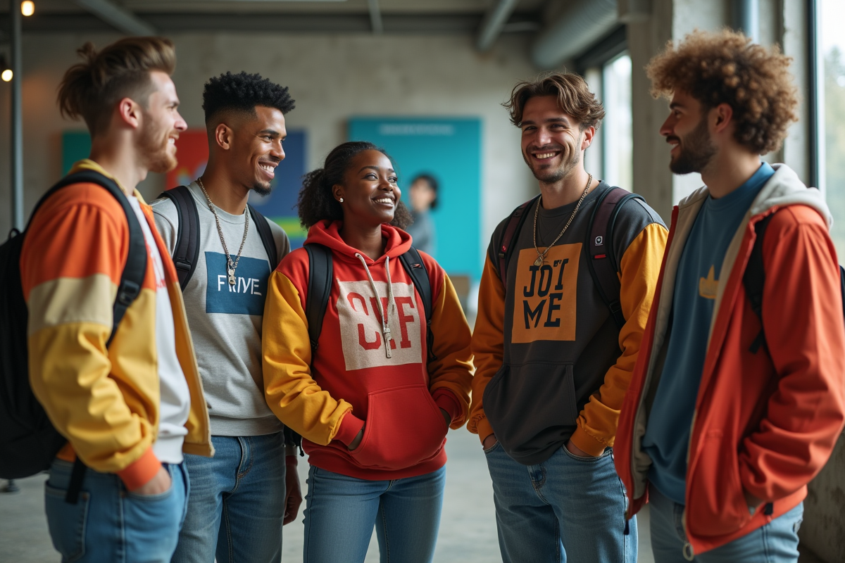 Groupe de jeunes en streetwear dans un studio créatif