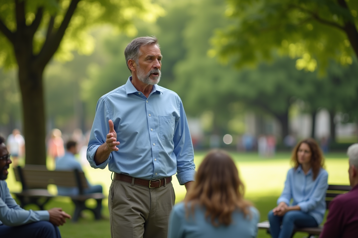 Groupe de thérapie en plein air dans un parc calme