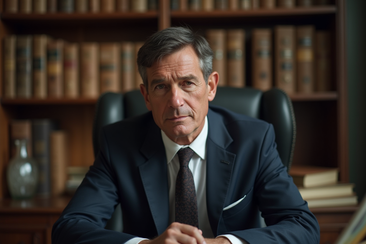 Homme d'affaires en costume dans un bureau ancien