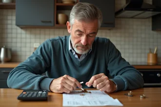 Homme d'âge moyen roulant du tabac dans sa cuisine