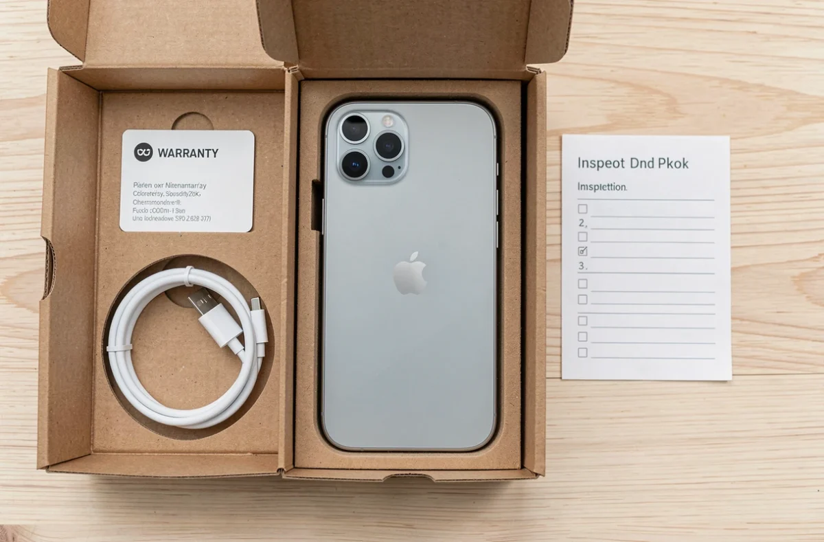 iPhone 15 reconditionné dans son emballage recyclé avec certificat de garantie et câble inclus