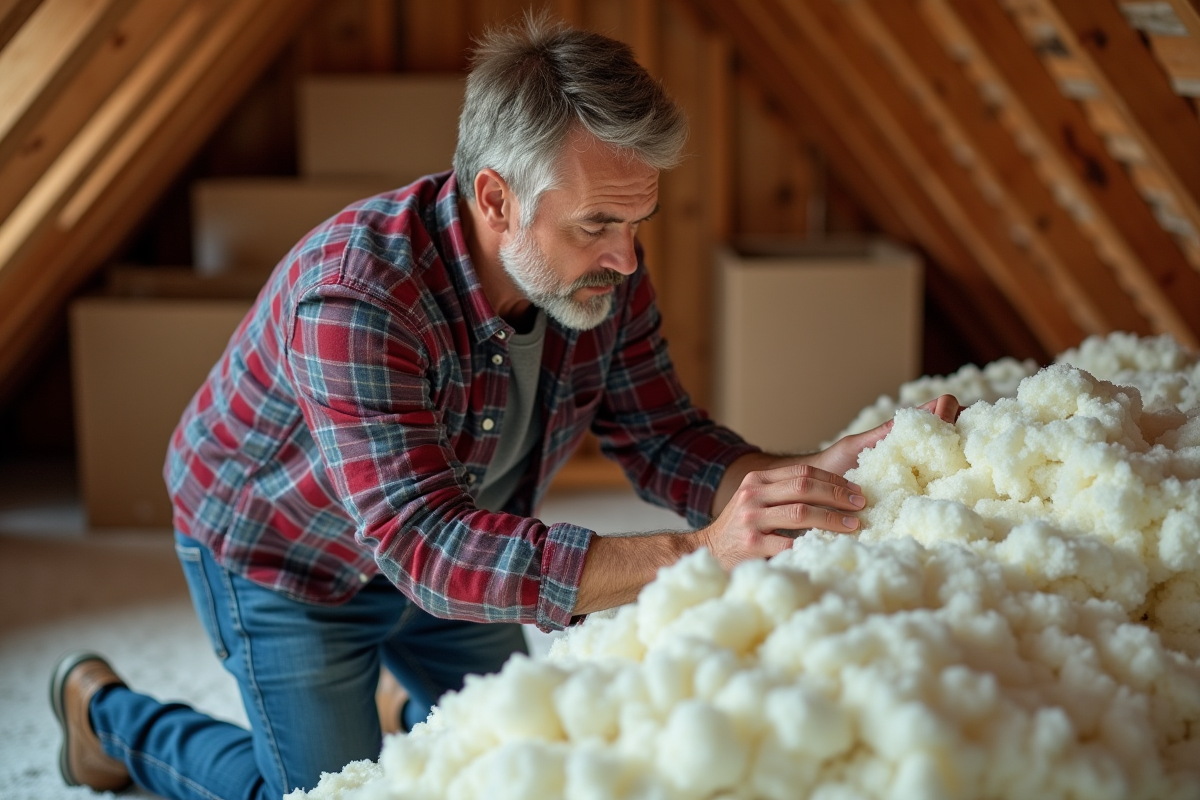 Hommes inspectant une isolation écologique dans un grenier