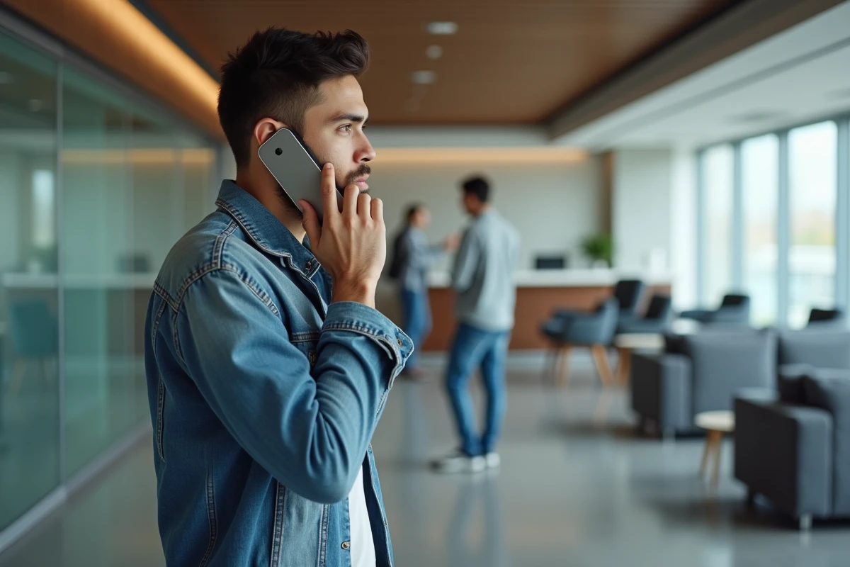 Jeune homme en attente dans un espace de bureau moderne