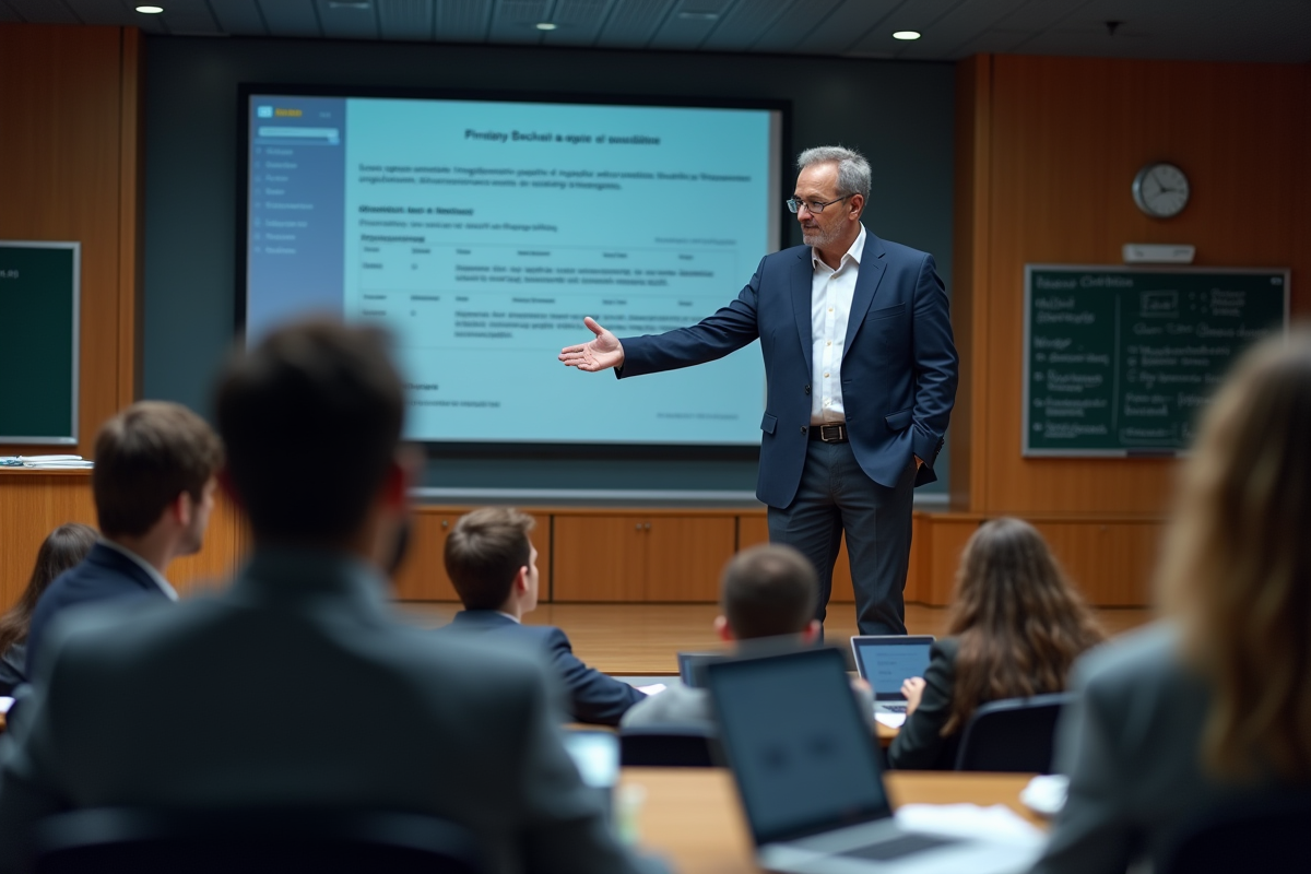 Professeur en blazer devant une audience d