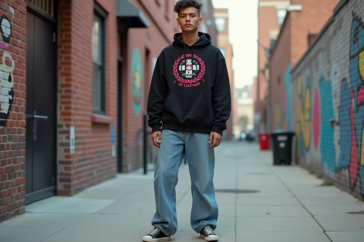 Jeune rappeur en mode urbain dans la rue