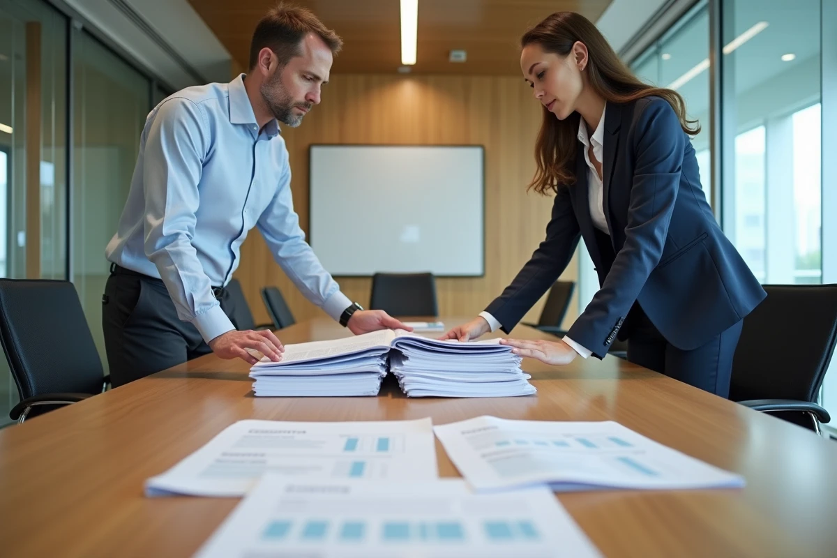 Deux professionnels discutant autour d