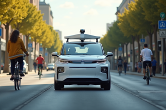 Voiture autonome moderne sans conducteur sur une rue ensoleillee